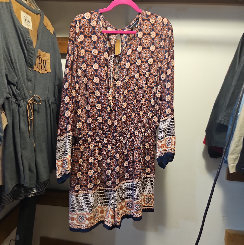Signature Studio Navy & Rust Printed Long Sleeve Romper